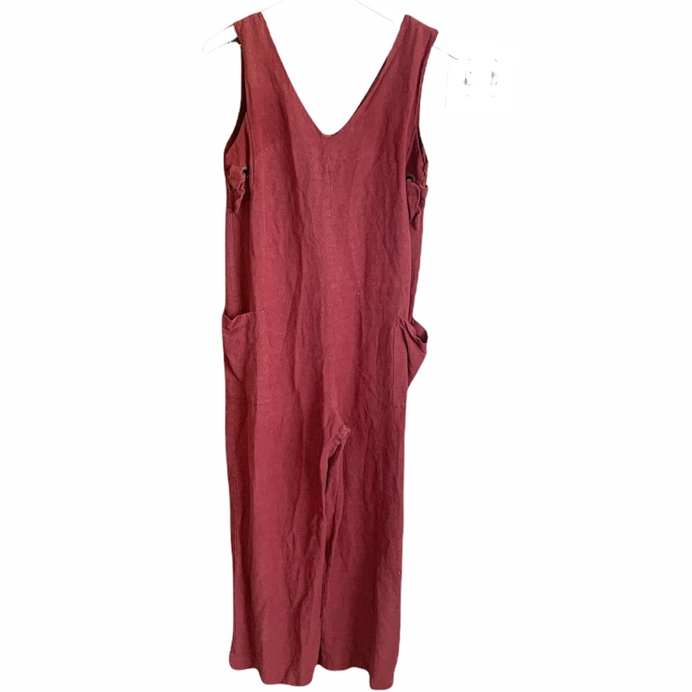 Bohme Utility Rust Red Linen Cropped Jumpsuit